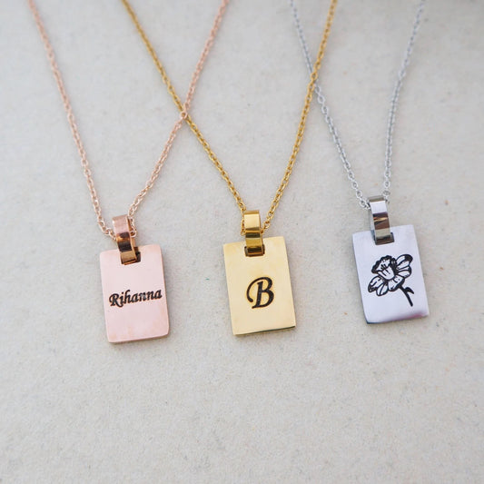 Personalized Dainty Tag Necklace Initial Necklace Layer It Necklace Gift for Mom Custom Engraved Necklace Birthday Necklace Gift for Woman