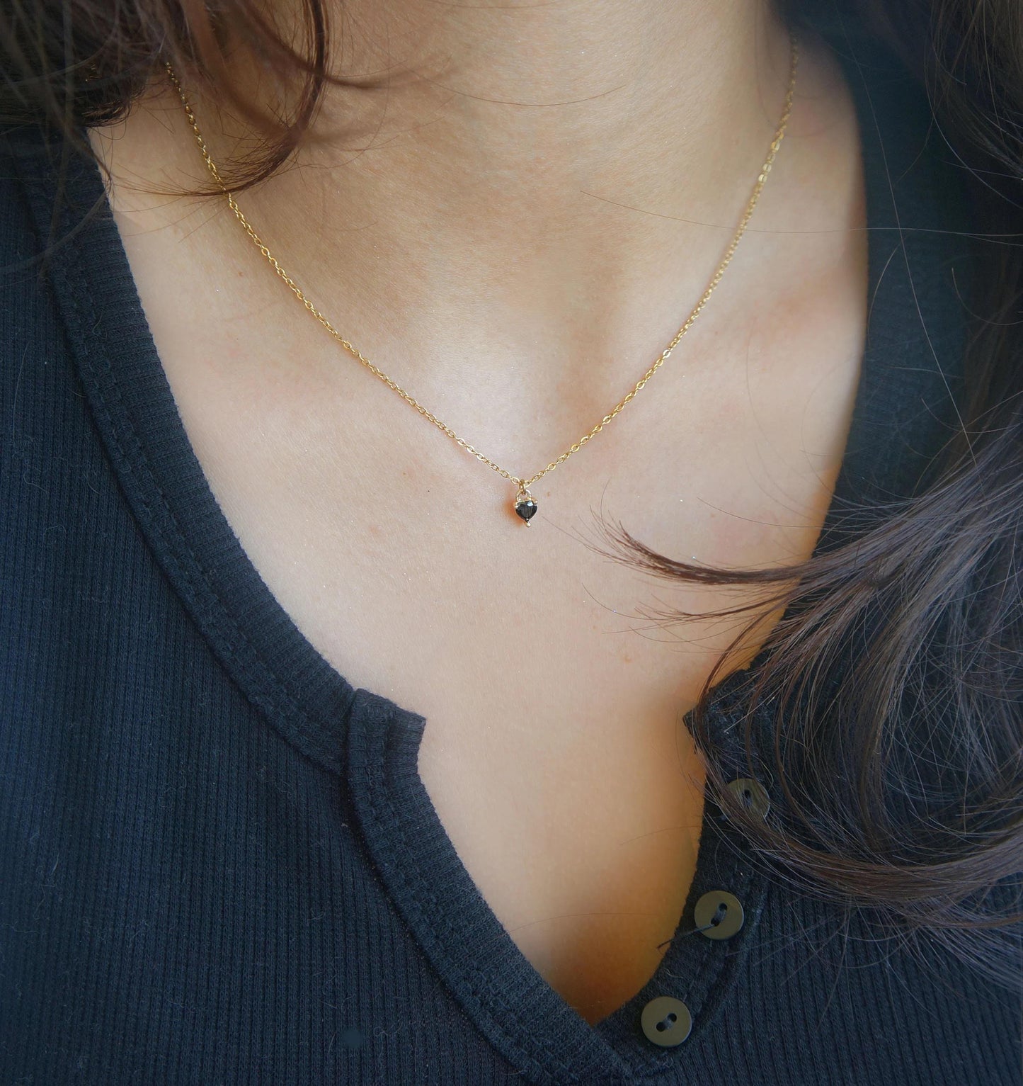 Tiny Heart Necklace Dainty Black Heart Necklace Minimalist Heart Necklace Tiny Simple Heart Necklace Layering Necklace