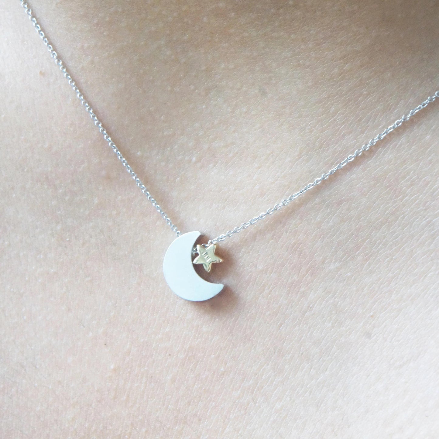 Star Moon Necklace Dainty Personalized Necklace Tiny Initial Star Boho Friendship Necklace Sister Gift Bridesmaid Gift Constellation