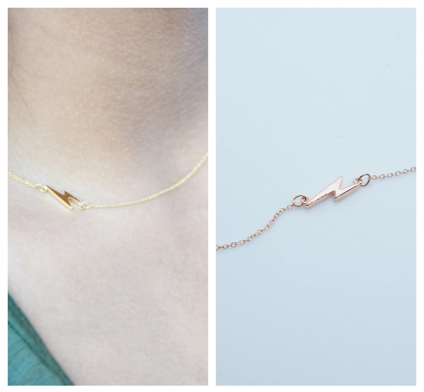 Lightning Bolt Friendship Necklace Gift Rose Gold Minimal Necklace Asymmetrical Small Thunderbolt Charm Necklace