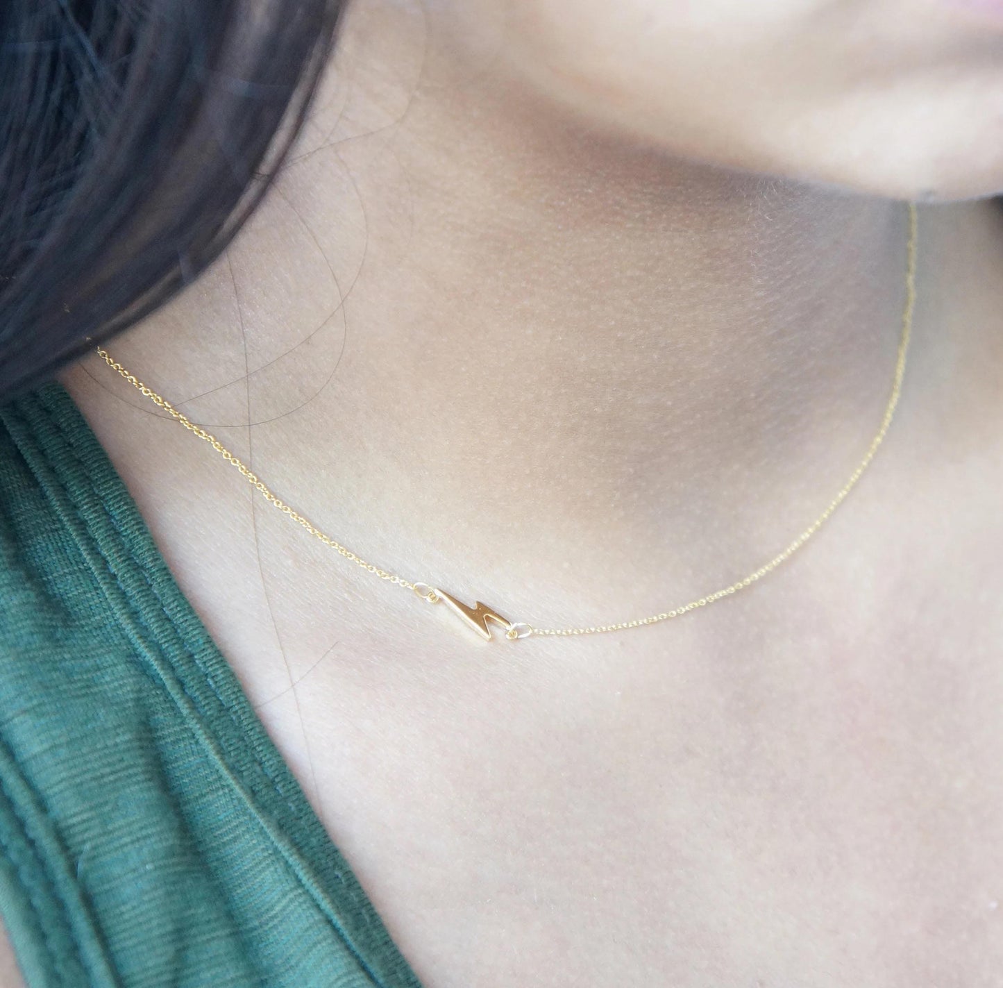 Lightning Bolt Friendship Necklace Gift Rose Gold Minimal Necklace Asymmetrical Small Thunderbolt Charm Necklace