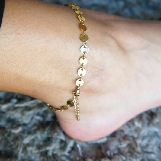 Tiny Discs Anklet Dainty Minimal Gold Chain Anklet Tiny Dots Anklet Foot Jewelry Gift for Her Sequin Chain Dainty Anklet