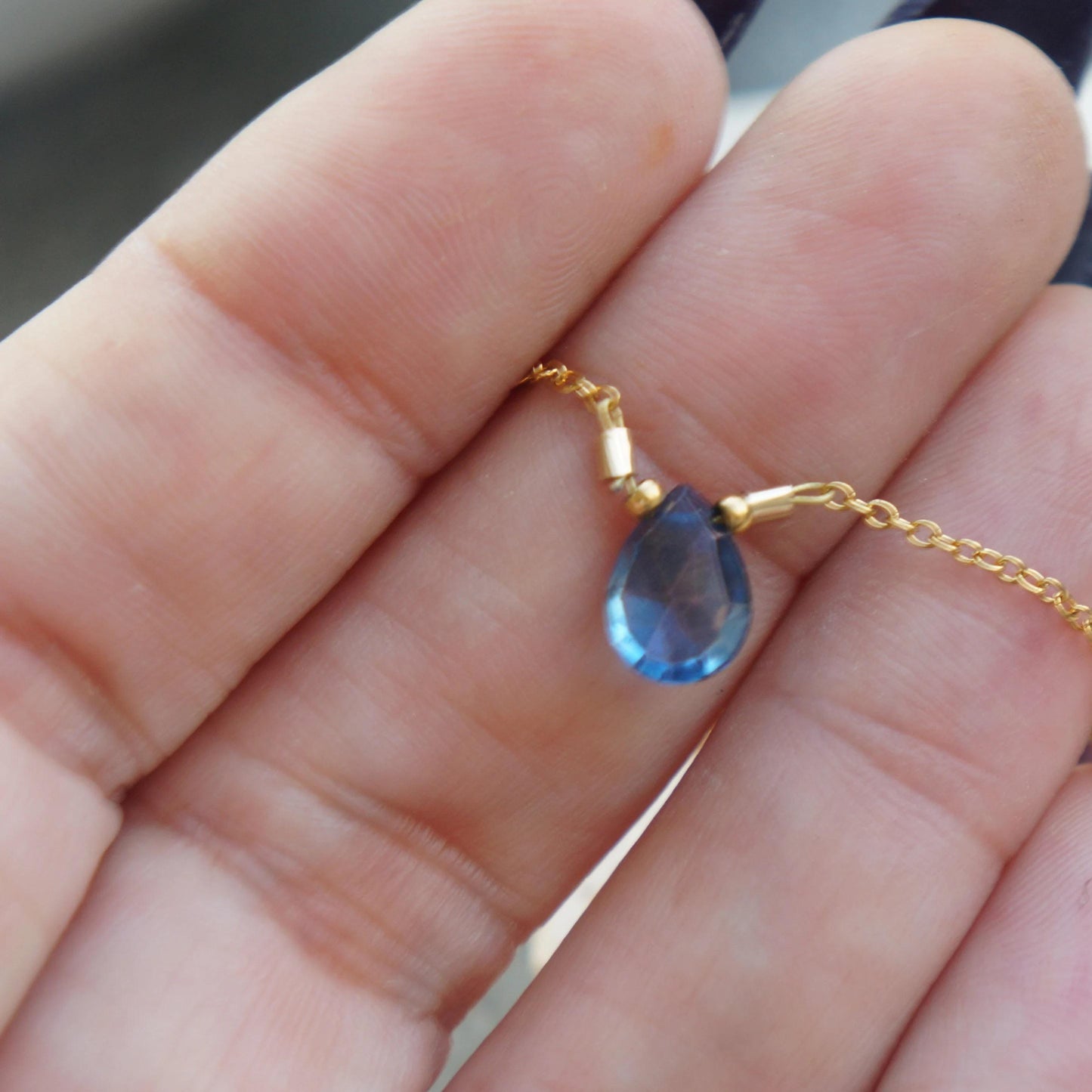 Quartz Briolette Bracelet, Gold Chain, Anniversary Gift, Blue Stone Jewelry, Blue Quartz, Handmade Sparkly Stone Briolette