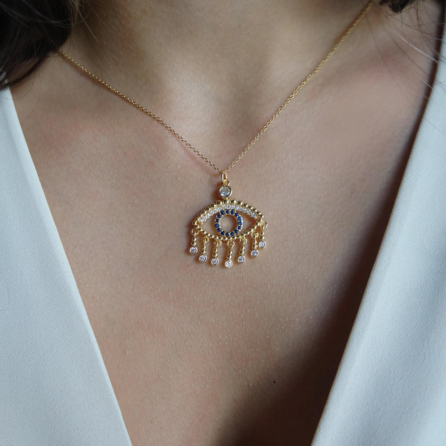 Gold Evil Eye Necklace Sparkling Cubic Zirconia Crystals Eye Necklace Protection for Women Gift for Her Friendship Charm Necklace