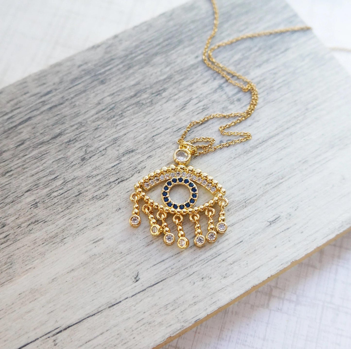 Gold Evil Eye Necklace Sparkling Cubic Zirconia Crystals Eye Necklace Protection for Women Gift for Her Friendship Charm Necklace