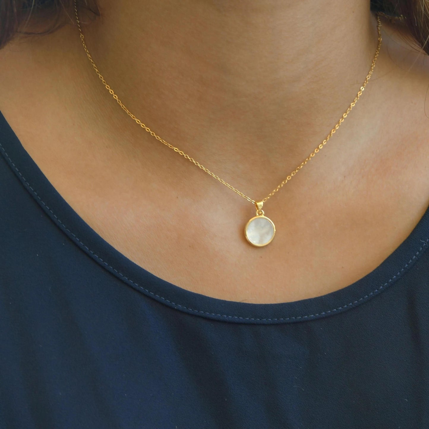 Gold Coin Pearl Necklace, Dainty Charm Pendant, Mother of Pearl Accent, Elegant Gift Idea, Delicate Jewelry Gift for Her Disc pearl