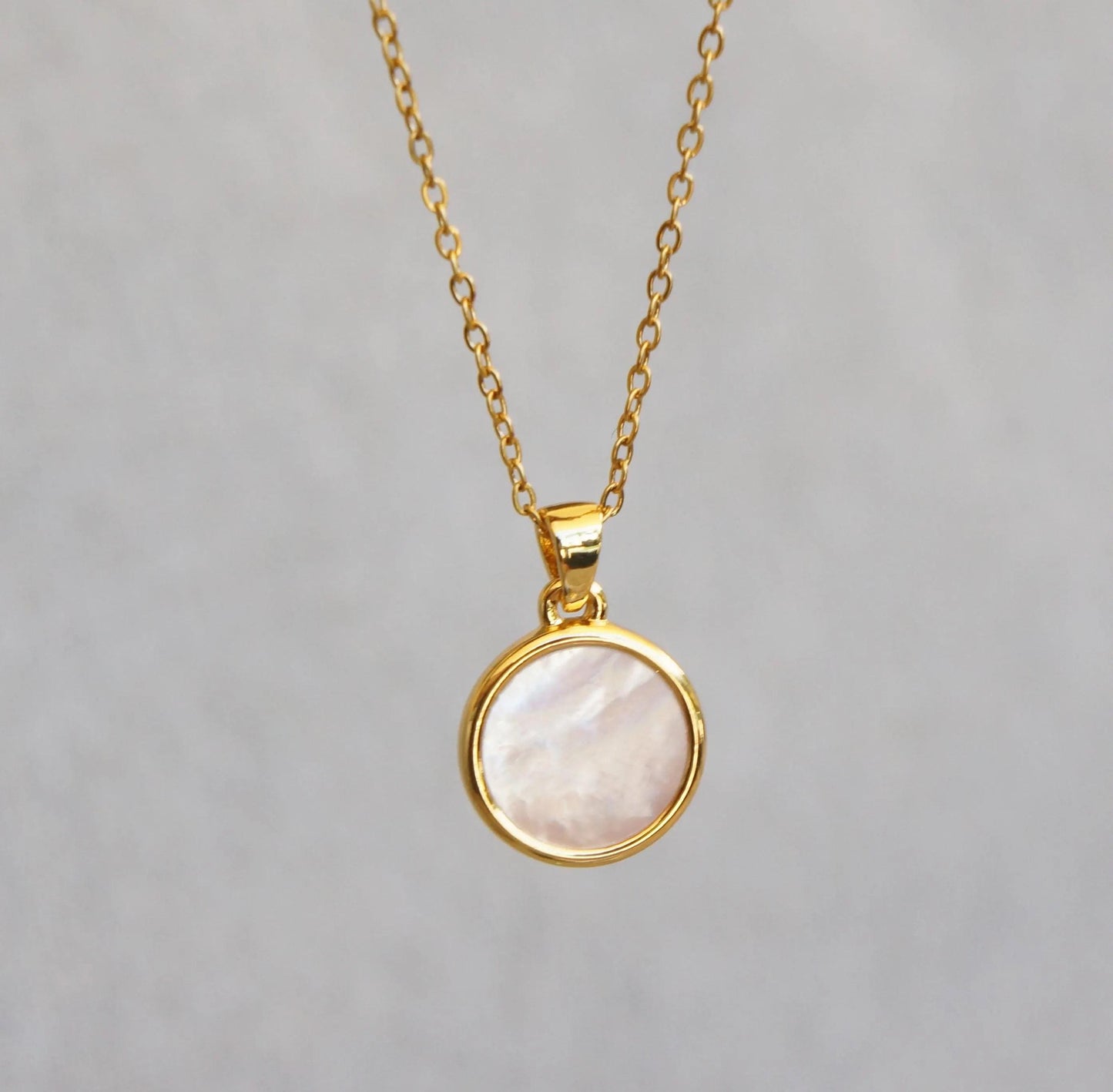 Gold Coin Pearl Necklace, Dainty Charm Pendant, Mother of Pearl Accent, Elegant Gift Idea, Delicate Jewelry Gift for Her Disc pearl