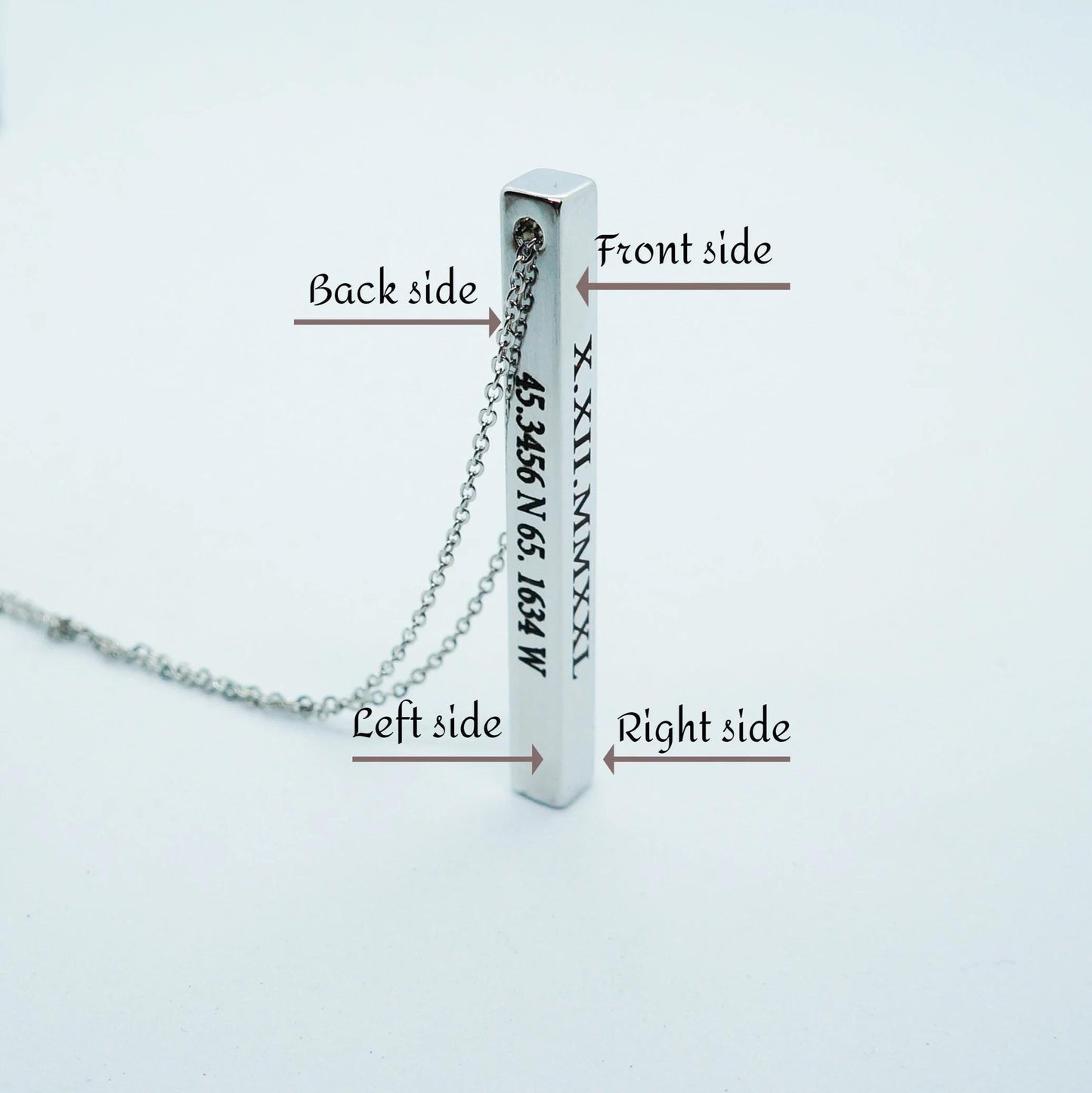 Personalized Man Bar Necklace 4 Sided Vertical Bar Necklace Coordinates Name Necklace for Men Engraved Necklace for Boyfriend Husband