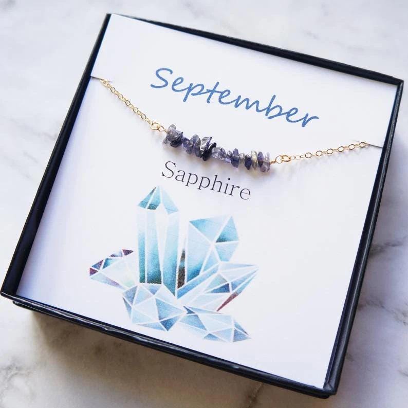 Blue Sapphire September Birthstone Necklace Birthday Gift Christmas Stocking Stuffer Best Friend Necklace Raw Bar Gemstone Necklace