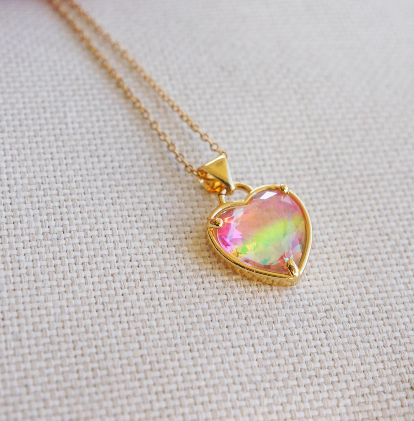 Gold Zircon Heart Necklace Colorful Charm Necklace Friendship Necklace Gift for Mom Necklace for Women Beautiful Gold Heart Necklace