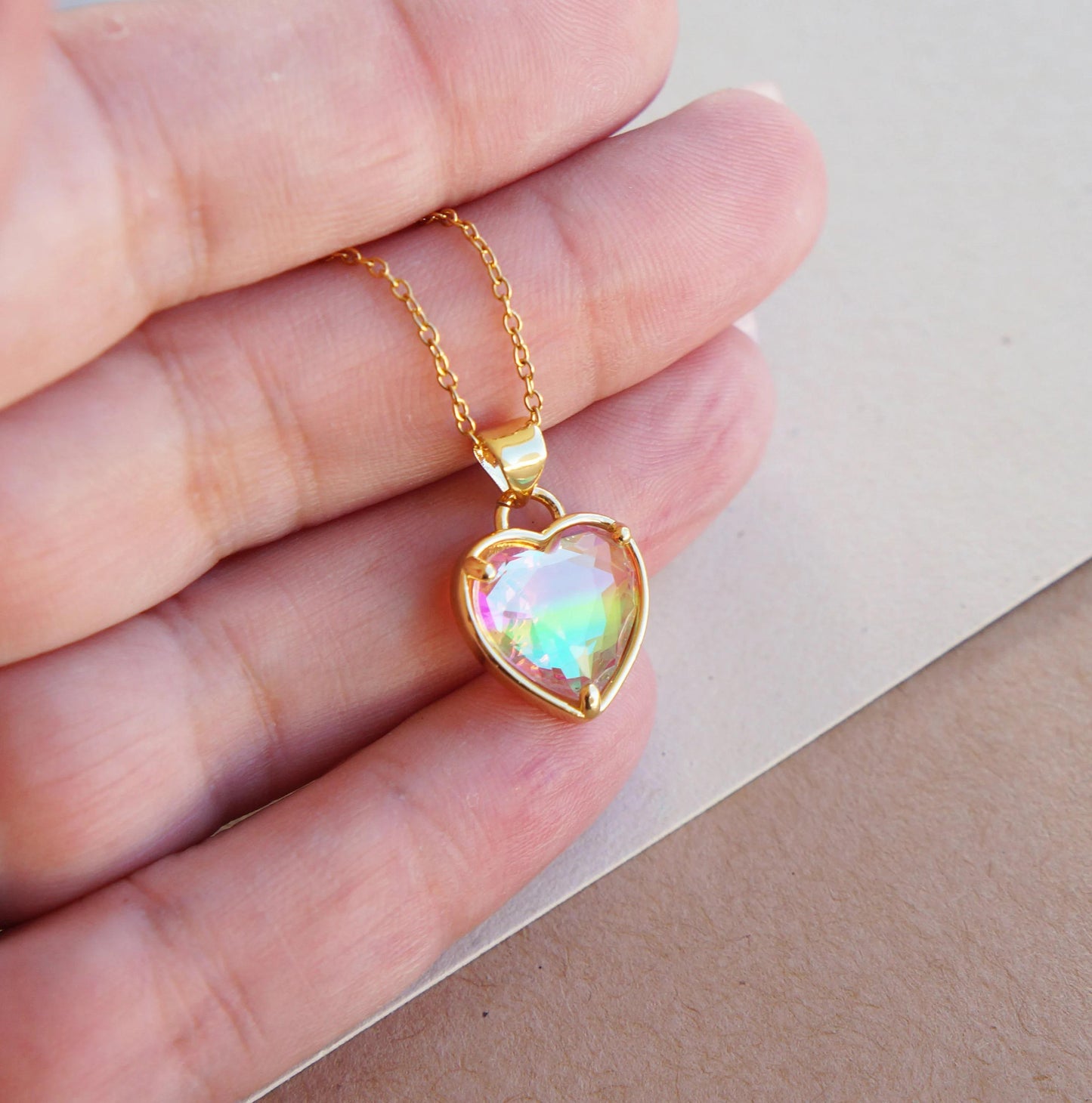 Gold Zircon Heart Necklace Colorful Charm Necklace Friendship Necklace Gift for Mom Necklace for Women Beautiful Gold Heart Necklace