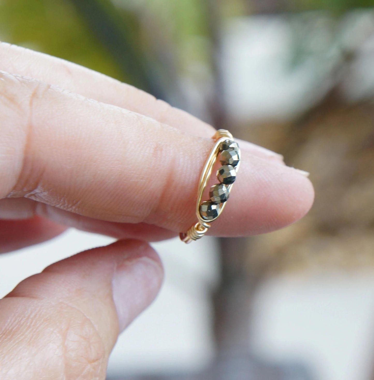 Shimmering Pyrite Ring with Gold Wire, Crystal Gemstone Ring, Minimalist Jewelry, Dainty Ring, Sterling Silver or 14kt Gold Fill Wire Ring