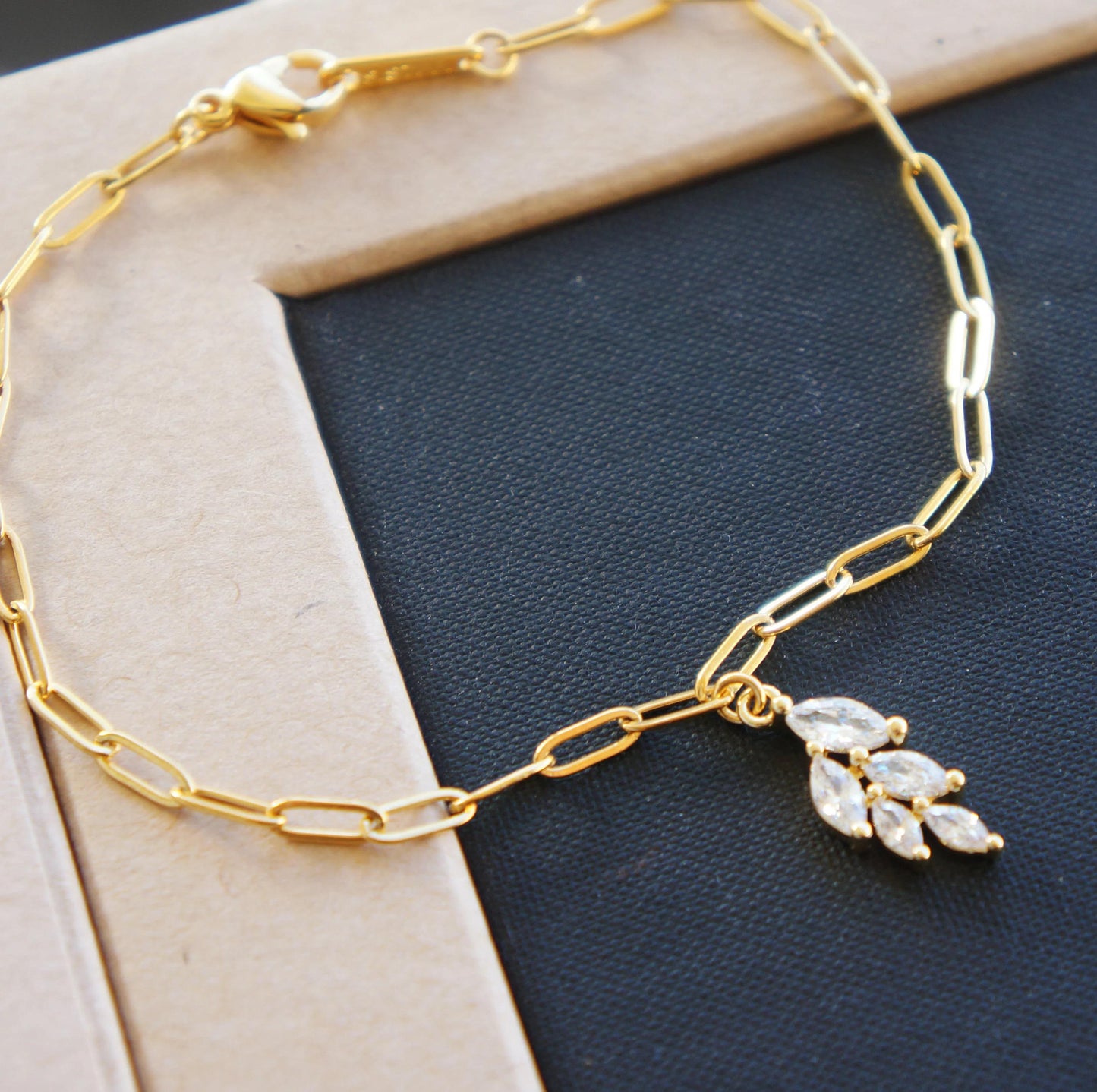 Dainty Gold Chain Bracelet Gold Paper Clip Link Chain Bracelet Diamond Style Bracelet April Birthstone Bracelet for Women Bridesmaid Gift