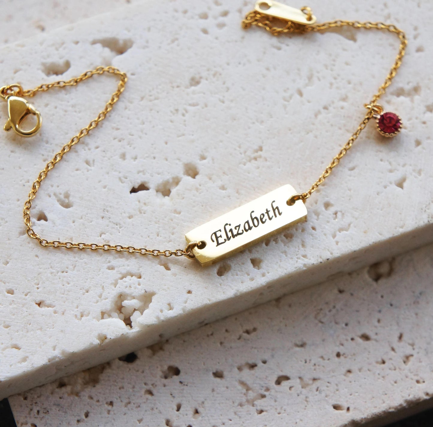 Dainty Gold Stainless Steel Name Bracelet, Custom Engraved Jewelry, Personalized Gift for Her, Custom, Birthstone Bracelet