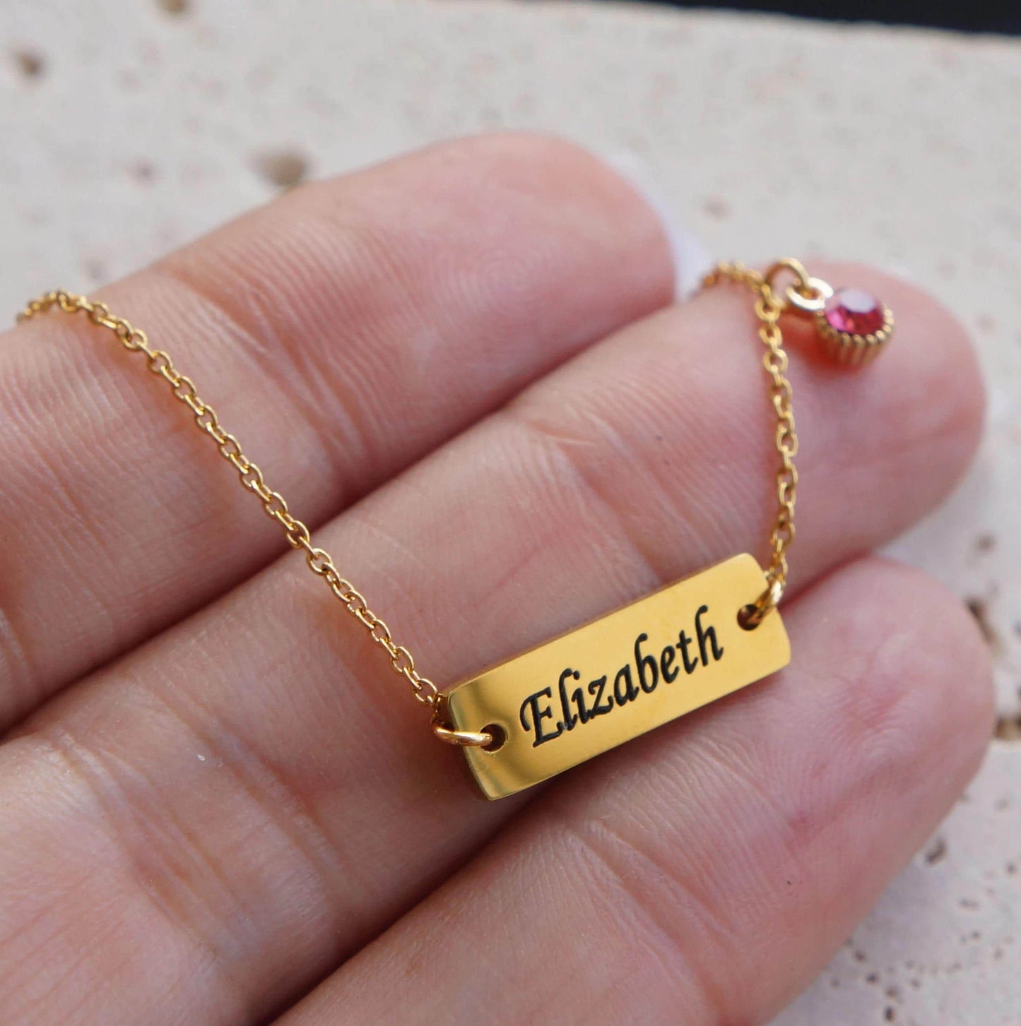 Dainty Gold Stainless Steel Name Bracelet, Custom Engraved Jewelry, Personalized Gift for Her, Custom, Birthstone Bracelet