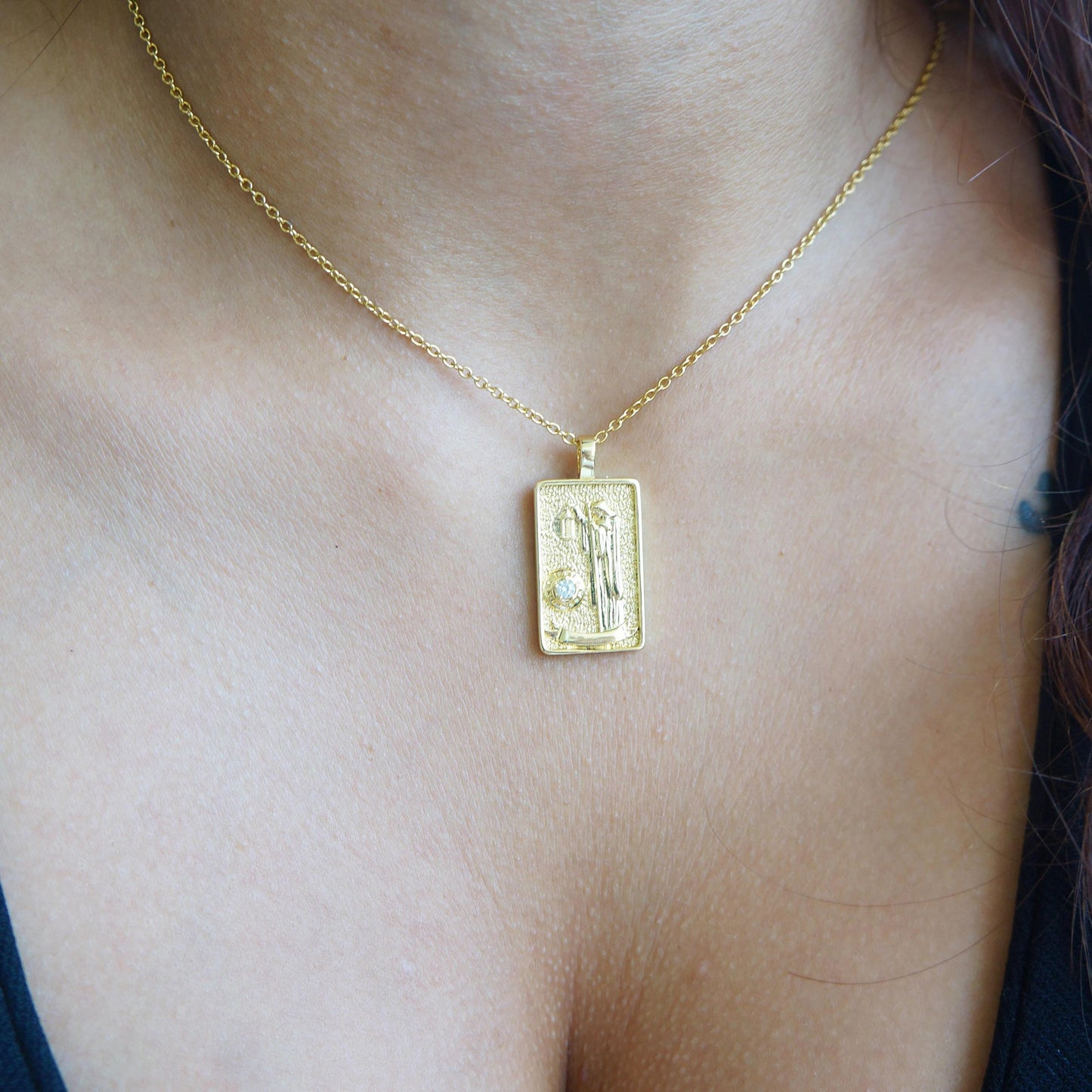 Gold Tarot Necklace The Hermit Tarot Card Necklace Intuition Amulet Necklace for Women Gift for Her Tarot Reader Necklace