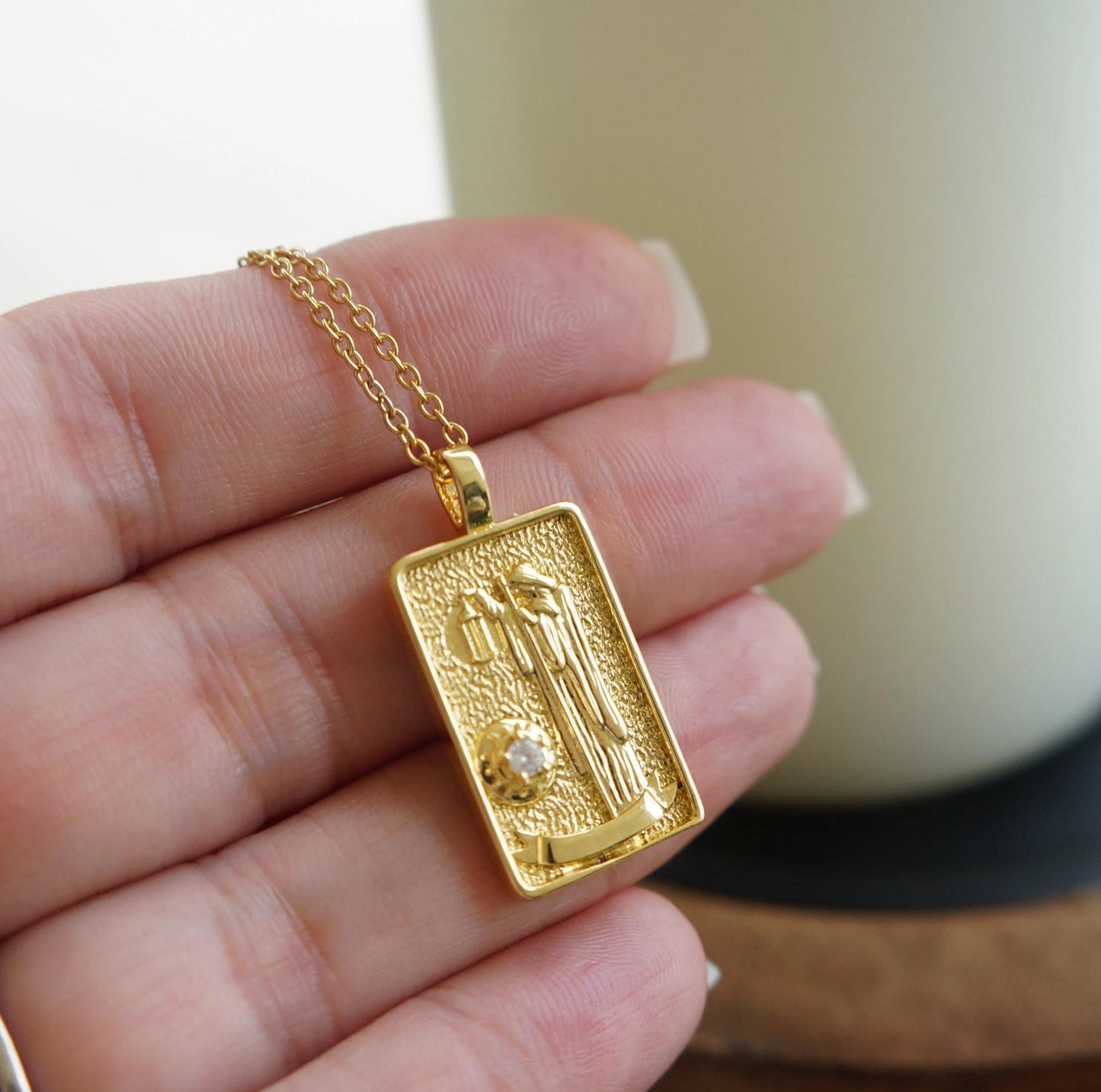 Gold Tarot Necklace The Hermit Tarot Card Necklace Intuition Amulet Necklace for Women Gift for Her Tarot Reader Necklace