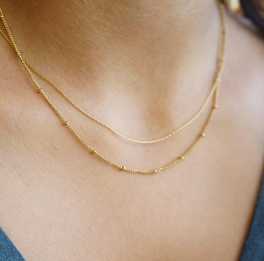 Ultra Dainty Gold Minimal Chains DUAL Necklace Aesthetic Jewelry Delicate Gold Chains Simple Minimalist Gold Necklace Gift for Women