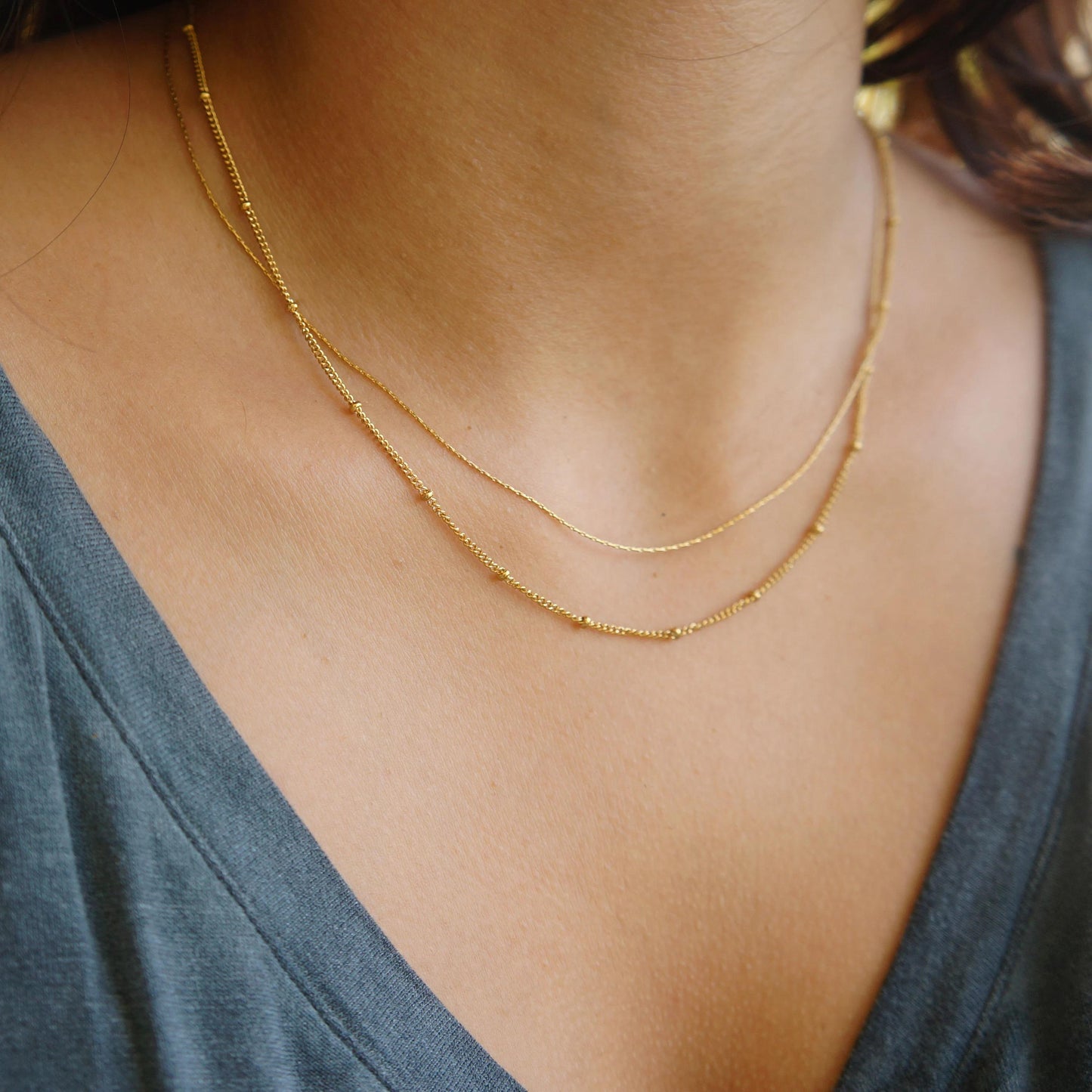 Ultra Dainty Gold Minimal Chains DUAL Necklace Aesthetic Jewelry Delicate Gold Chains Simple Minimalist Gold Necklace Gift for Women