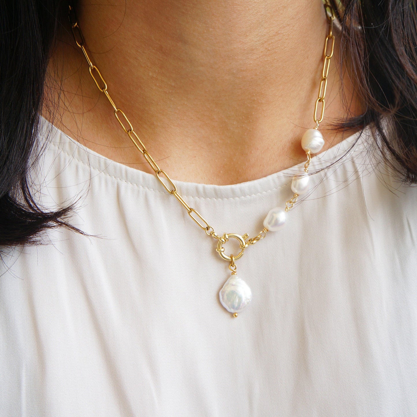 Gold Asymmetrical Pearl Necklace