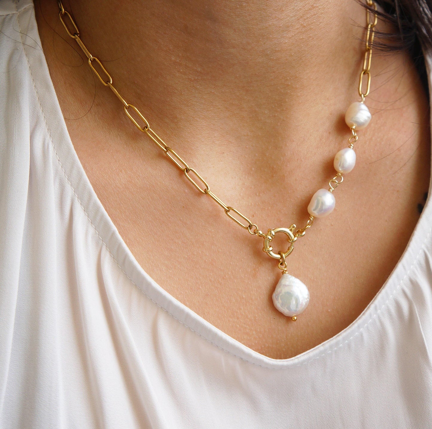 Gold Asymmetrical Pearl Necklace