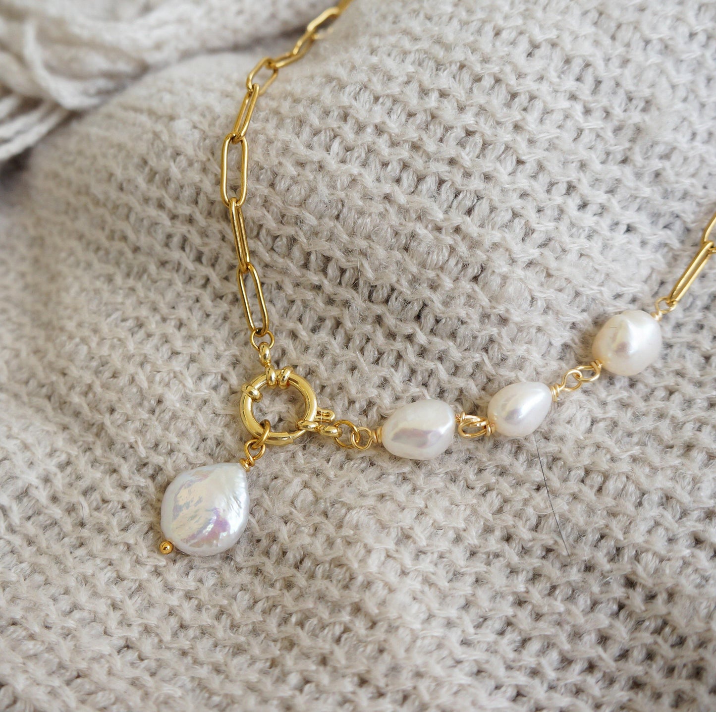 Gold Asymmetrical Pearl Necklace