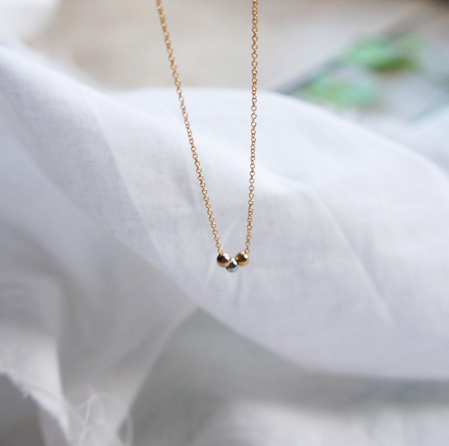 Tiny Bead Necklace Rose Gold Silver Gold Beads Necklace Dainty Necklace Tiny Necklace Gift for Her Wish Necklace