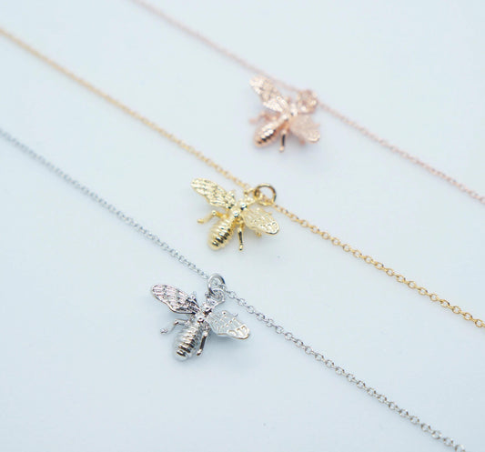 Dainty Bee Necklace, Tiny Bee Charm