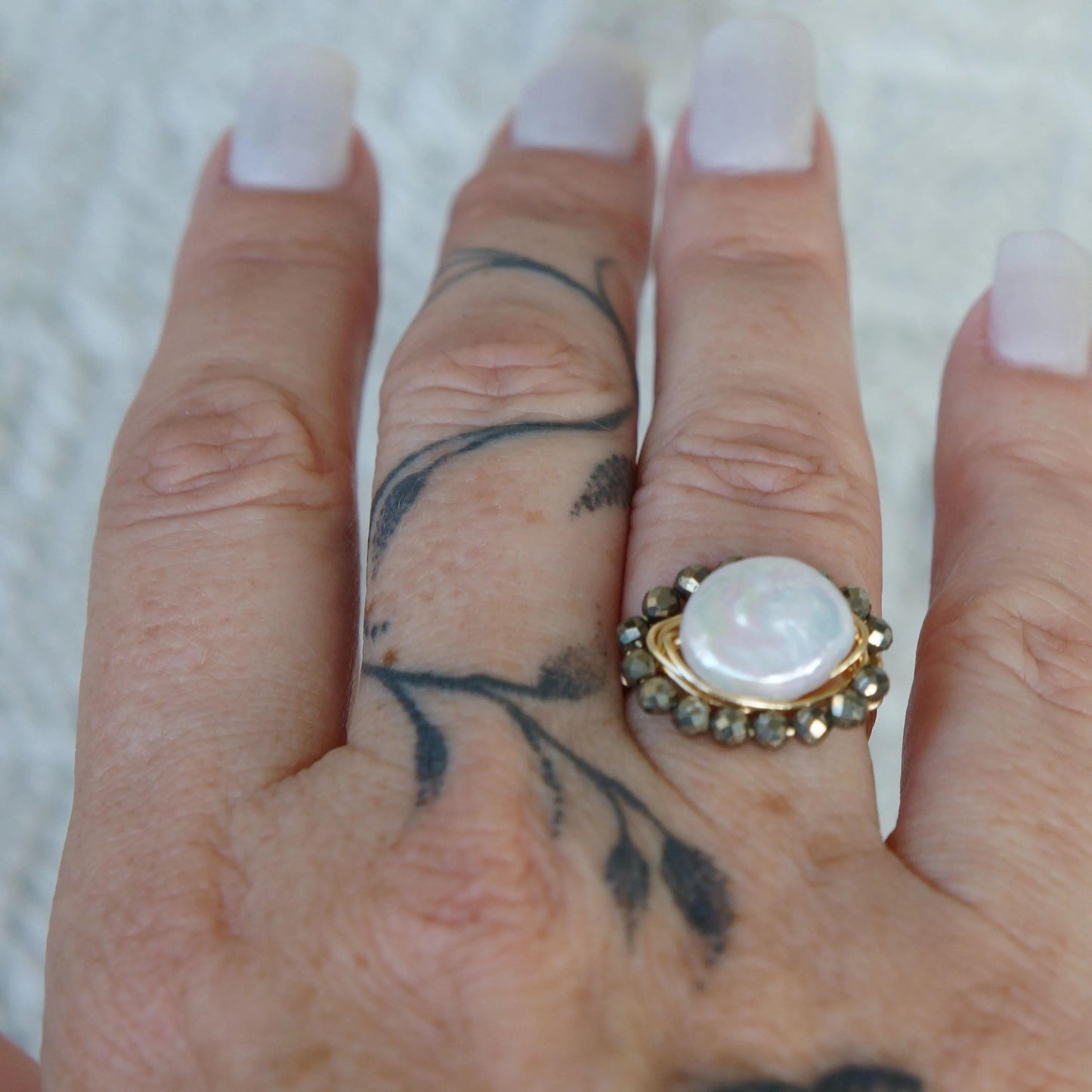 Coin White Pearl Ring