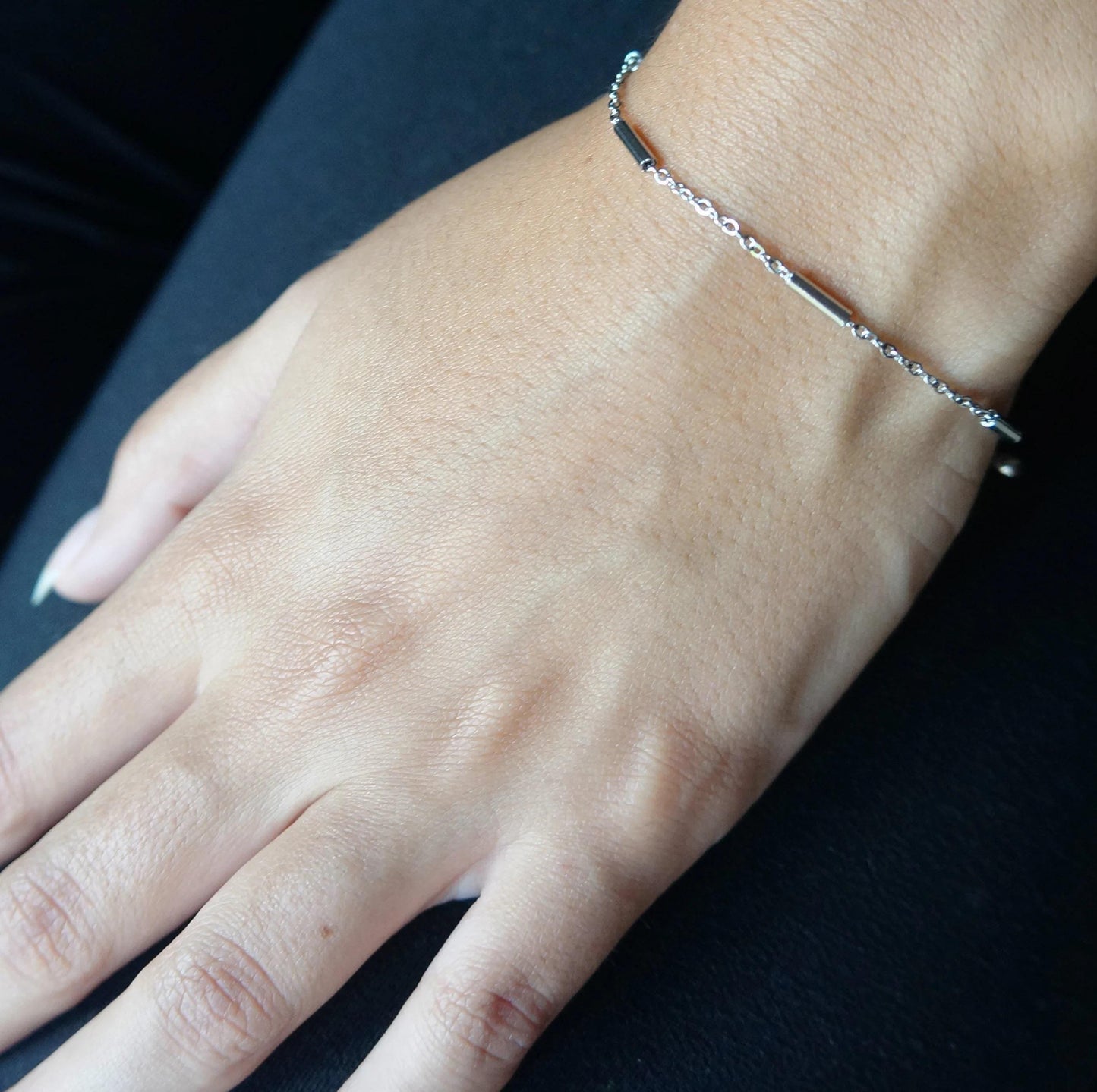 Tiny Bar Chain Bracelet Dainty Minimal Stainless Steel Bracelet Tiny Bracelet Jewelry Gift for Her Friendship Gift Idea Minimalist Jewelry