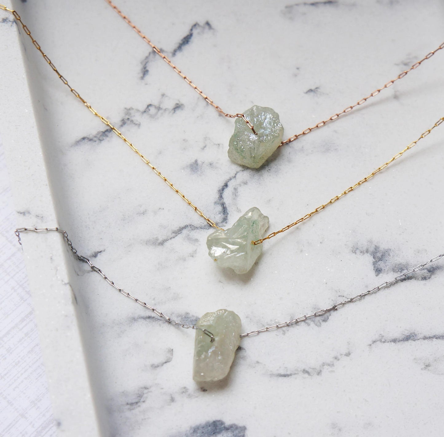 Raw Crystal Necklace Green Amethyst Necklace February Birthstone Rough Stone Layering Necklace Natural Amethyst Stone Pendant