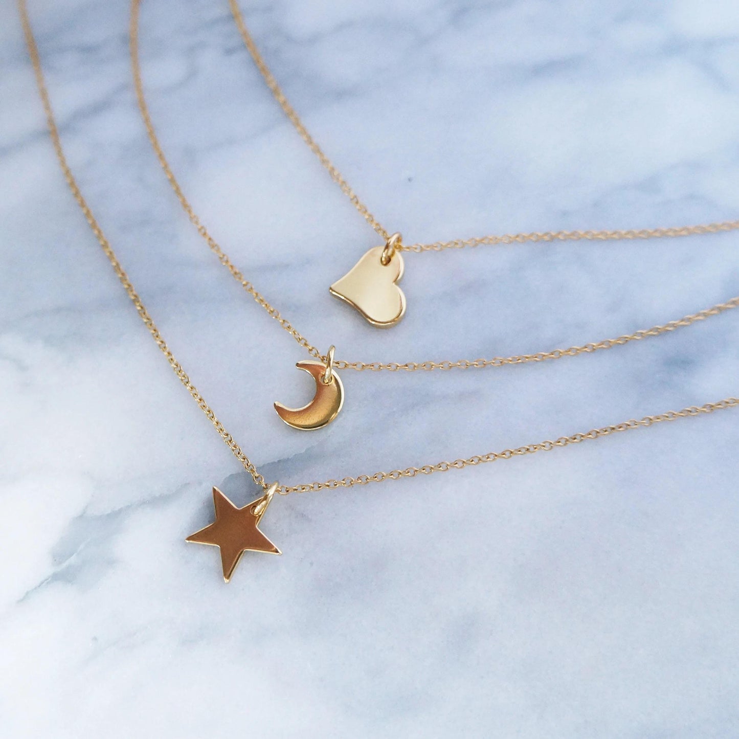 Tiny Moon Star Gold Necklace Charms Layering Necklace 18kt Gold Plated Charm Necklace Friendship Necklace Mother Daughter Matching Necklace