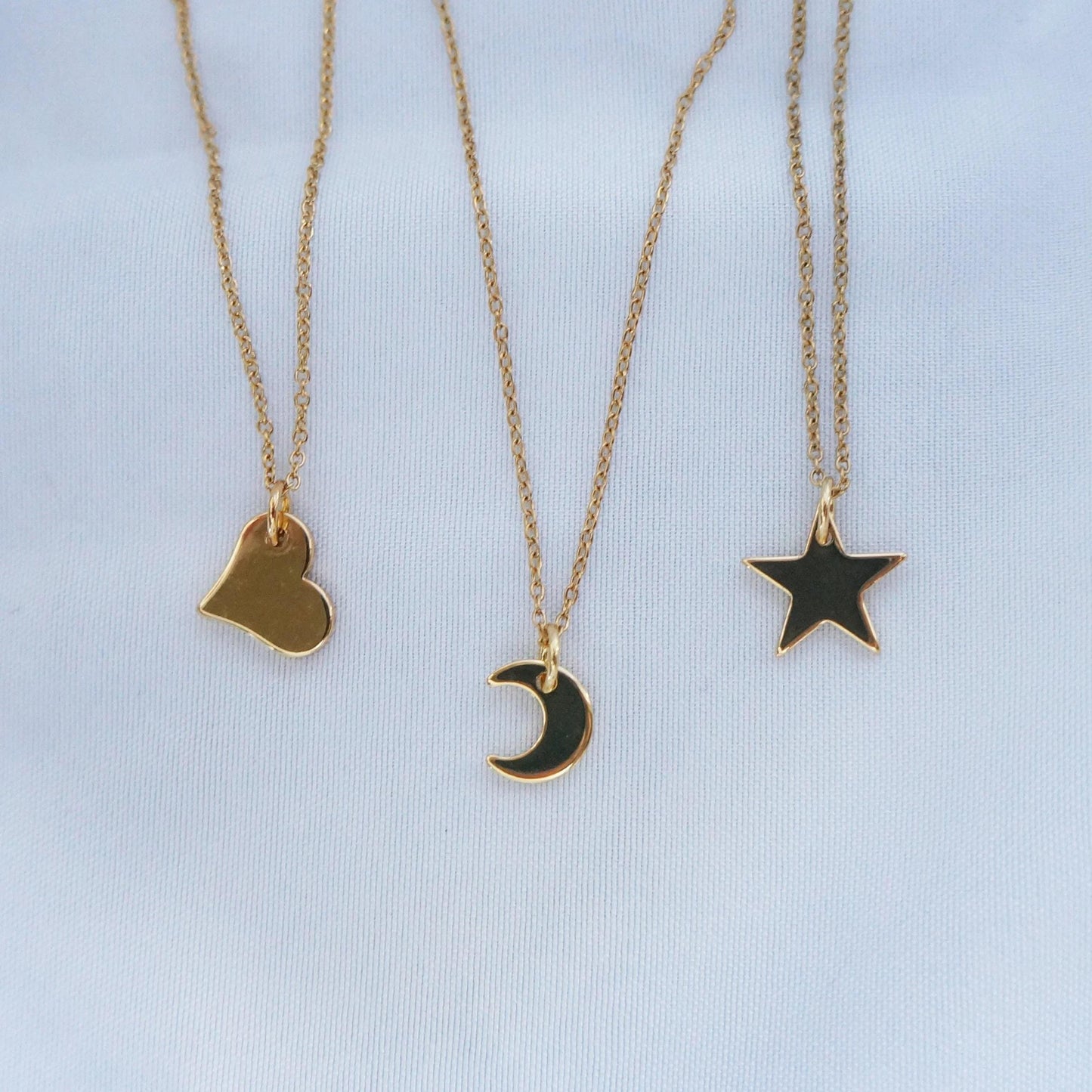 Tiny Moon Star Gold Necklace Charms Layering Necklace 18kt Gold Plated Charm Necklace Friendship Necklace Mother Daughter Matching Necklace