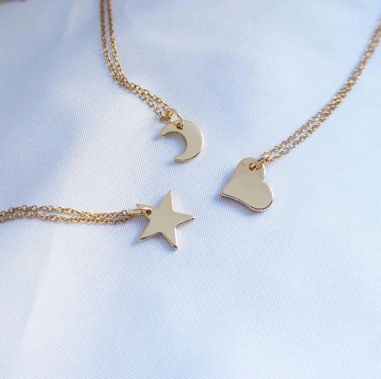 Tiny Moon Star Gold Necklace Charms Layering Necklace 18kt Gold Plated Charm Necklace Friendship Necklace Mother Daughter Matching Necklace