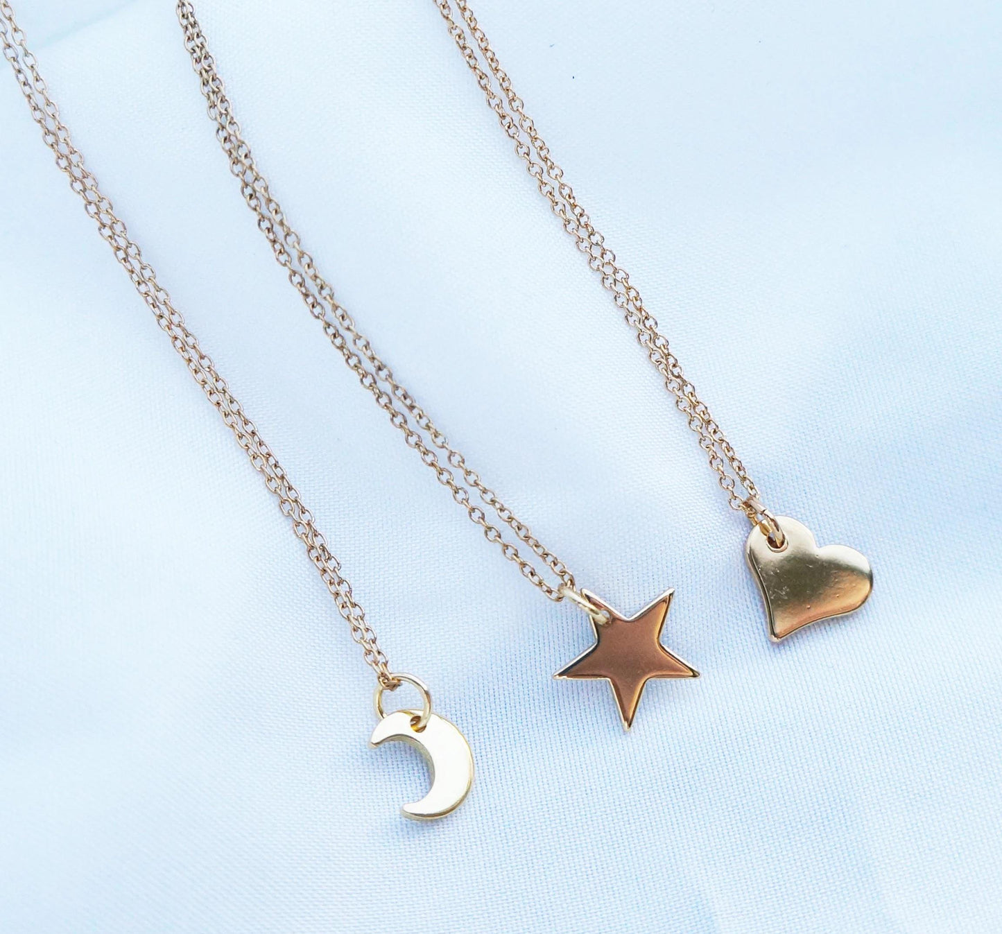 Tiny Moon Star Gold Necklace Charms Layering Necklace 18kt Gold Plated Charm Necklace Friendship Necklace Mother Daughter Matching Necklace