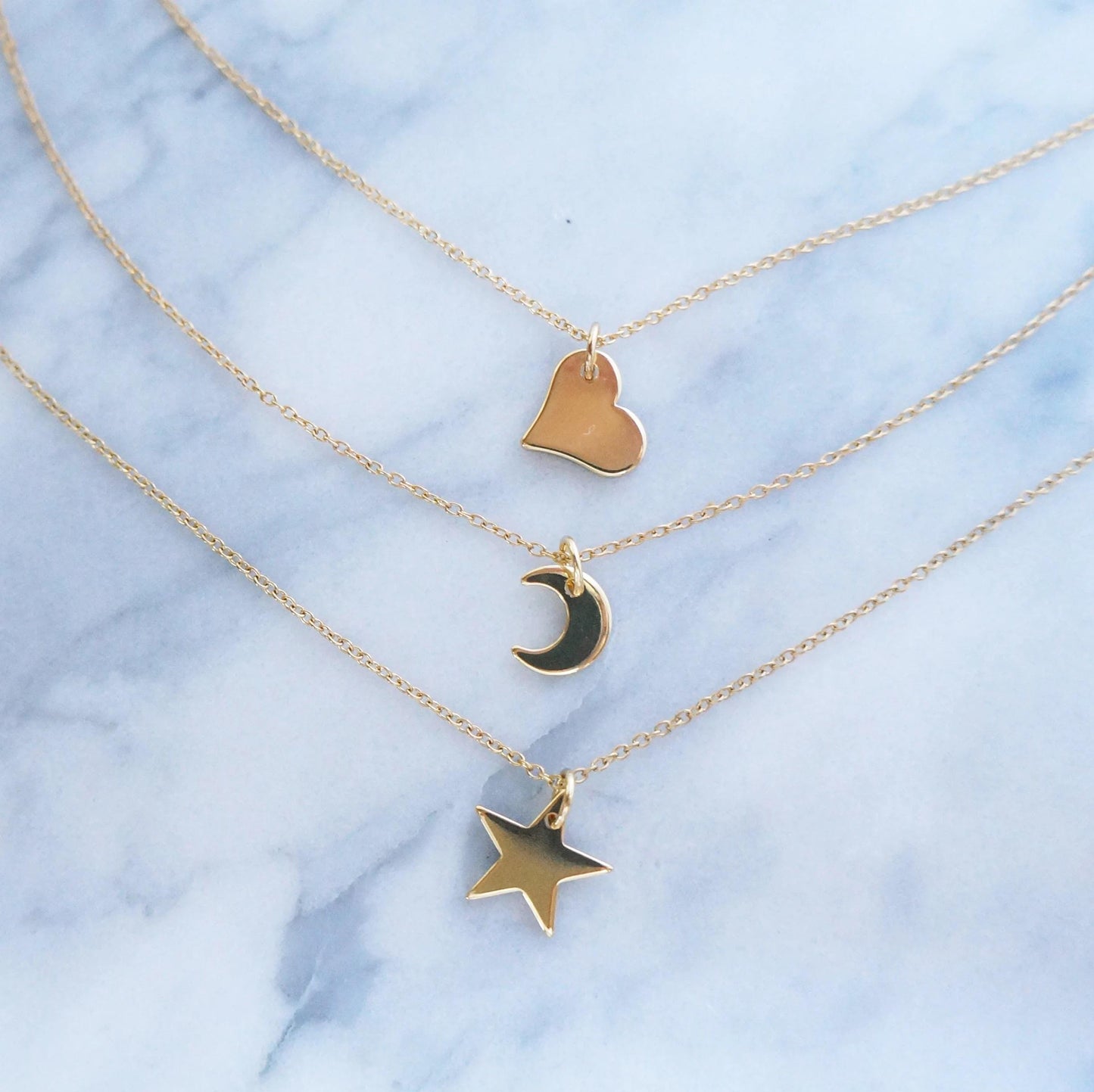 Tiny Moon Star Gold Necklace Charms Layering Necklace 18kt Gold Plated Charm Necklace Friendship Necklace Mother Daughter Matching Necklace