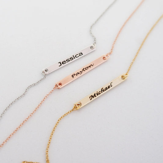 Delicate Thin Bar Necklace Name Necklace Gift for Women Engraved Personalized Necklace Dainty Minimal Bar Necklace Name Jewelry