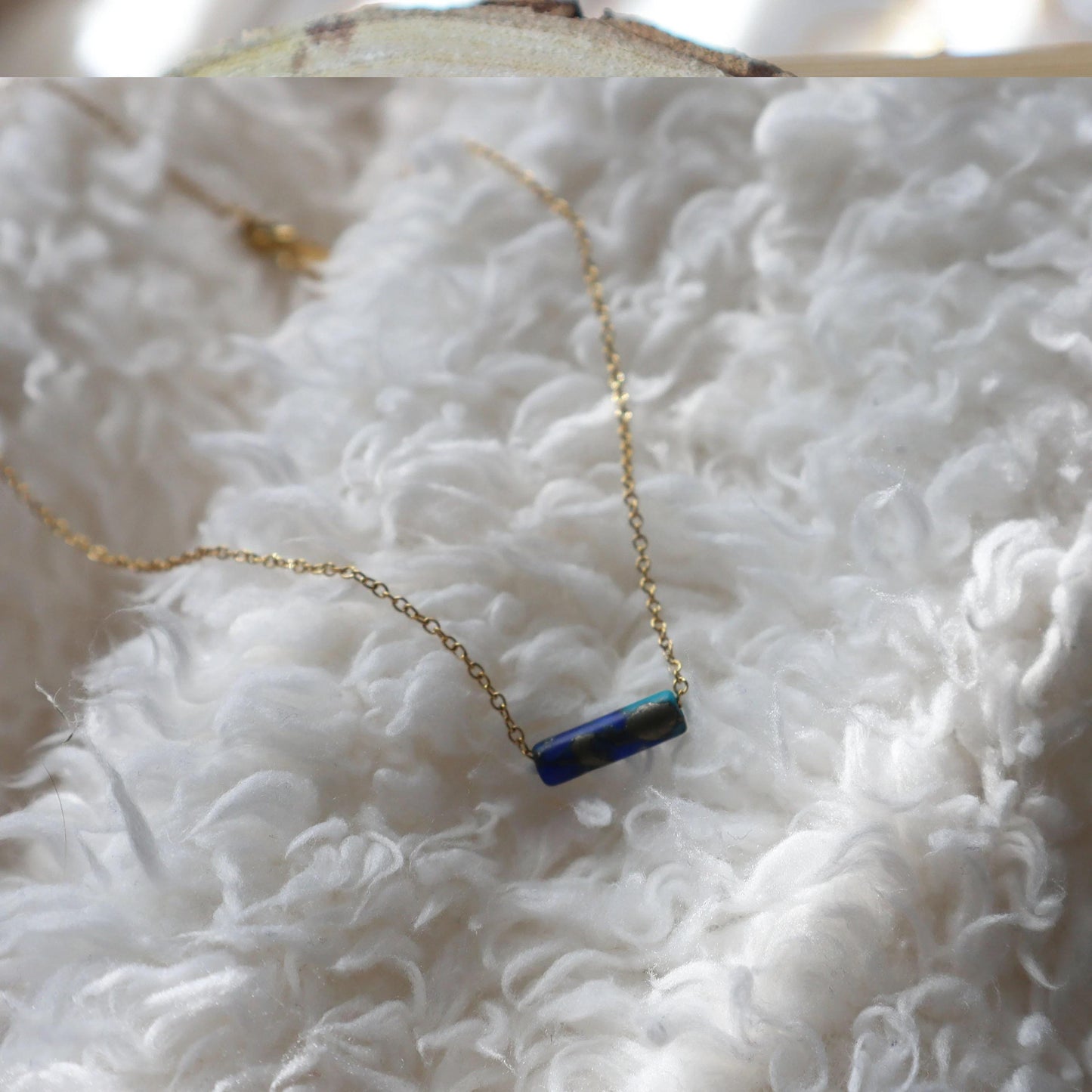 Tiny Thin Delicate Turquoise Lapis Lazuli Bar Stone Necklace Natural Calming Stone Necklace Gift Idea Divine Energy Necklace CCH