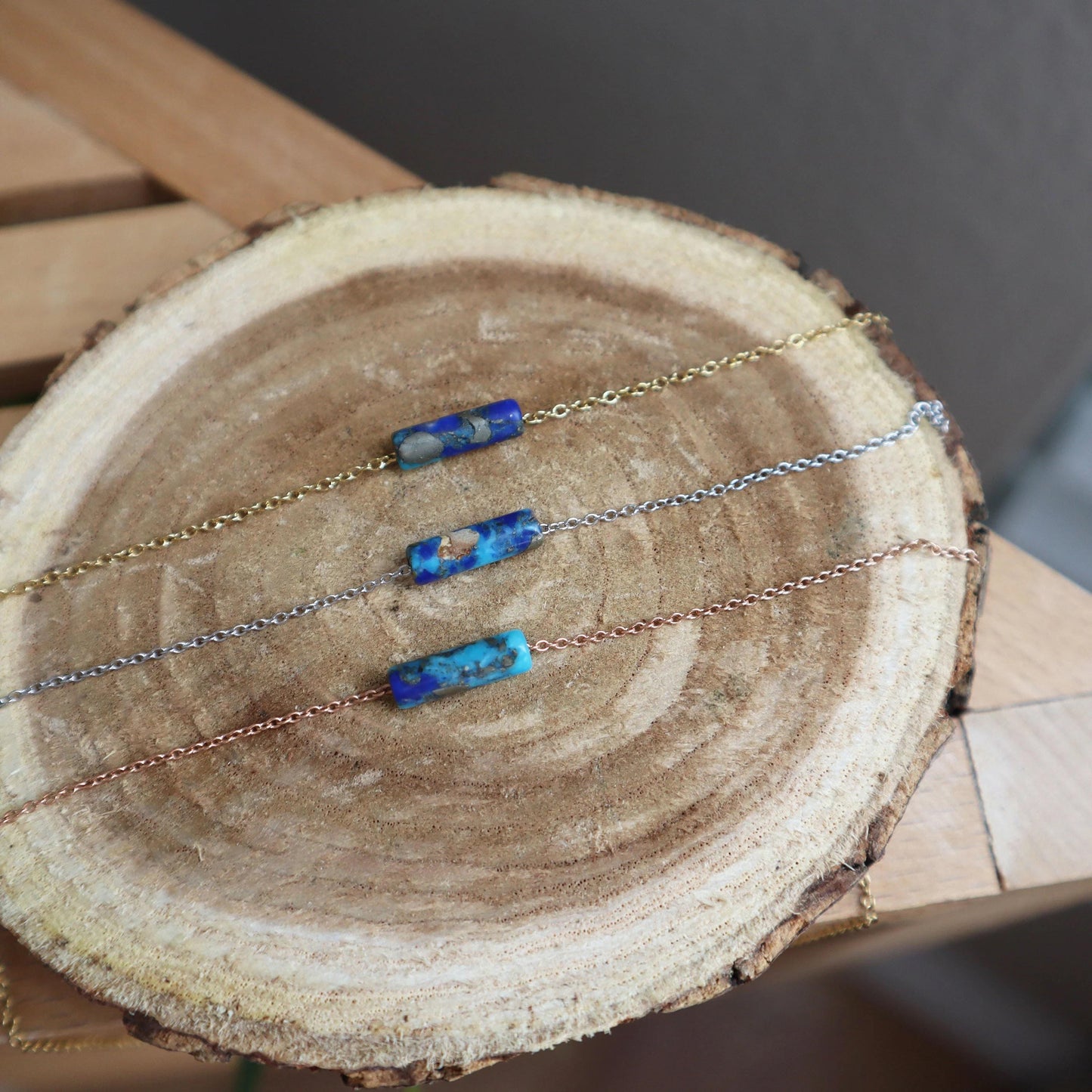 Tiny Thin Delicate Turquoise Lapis Lazuli Bar Stone Necklace Natural Calming Stone Necklace Gift Idea Divine Energy Necklace CCH