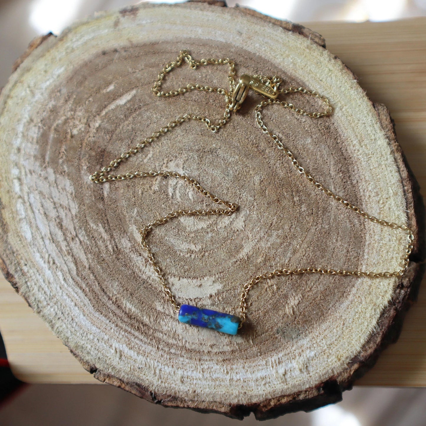 Tiny Thin Delicate Turquoise Lapis Lazuli Bar Stone Necklace Natural Calming Stone Necklace Gift Idea Divine Energy Necklace CCH