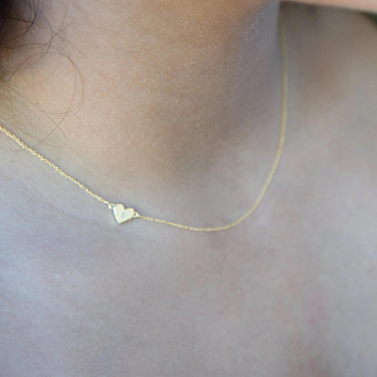 Tiny Gold Heart Necklace, Initial Pendant, Personalized Jewelry, Dainty Gift, Minimalist, Gift for Her, Layering Necklace, Gift for Women