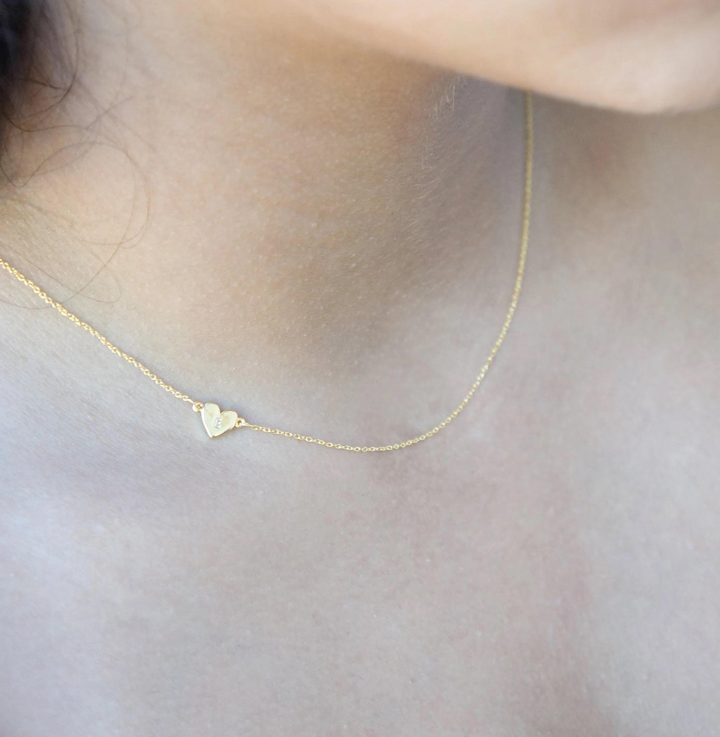 Tiny Gold Heart Necklace, Initial Pendant, Personalized Jewelry, Dainty Gift, Minimalist, Gift for Her, Layering Necklace, Gift for Women