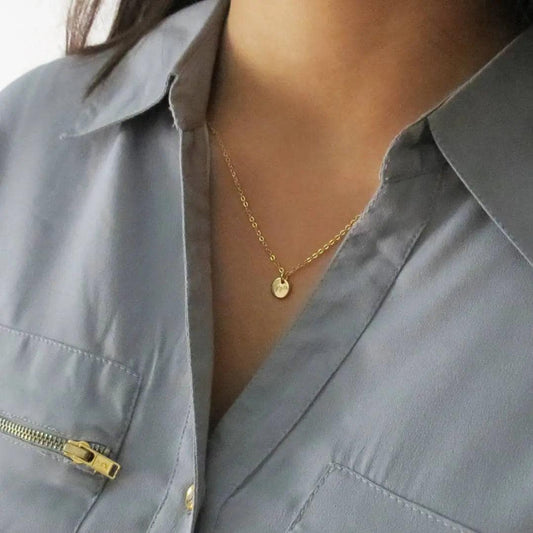 Small Gold Disc Necklace Tiny Jewelry Custom Necklace Initial Disc Necklace Bridesmaids Gift Children Initial Necklace Layering Necklace