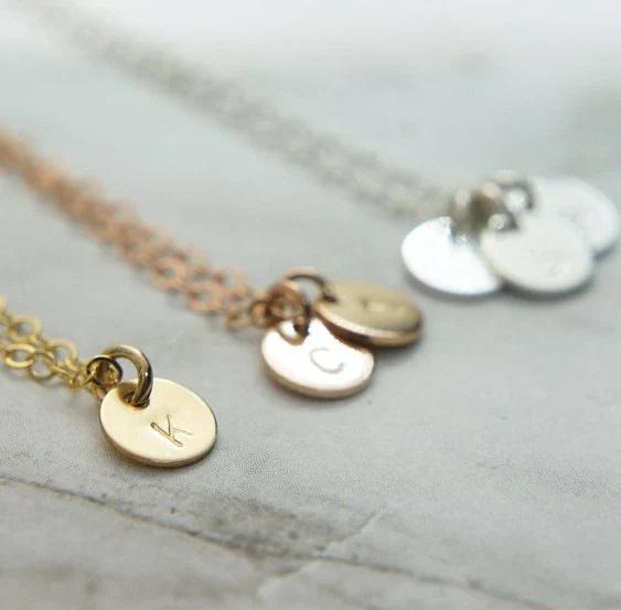 Small Gold Disc Necklace Tiny Jewelry Custom Necklace Initial Disc Necklace Bridesmaids Gift Children Initial Necklace Layering Necklace