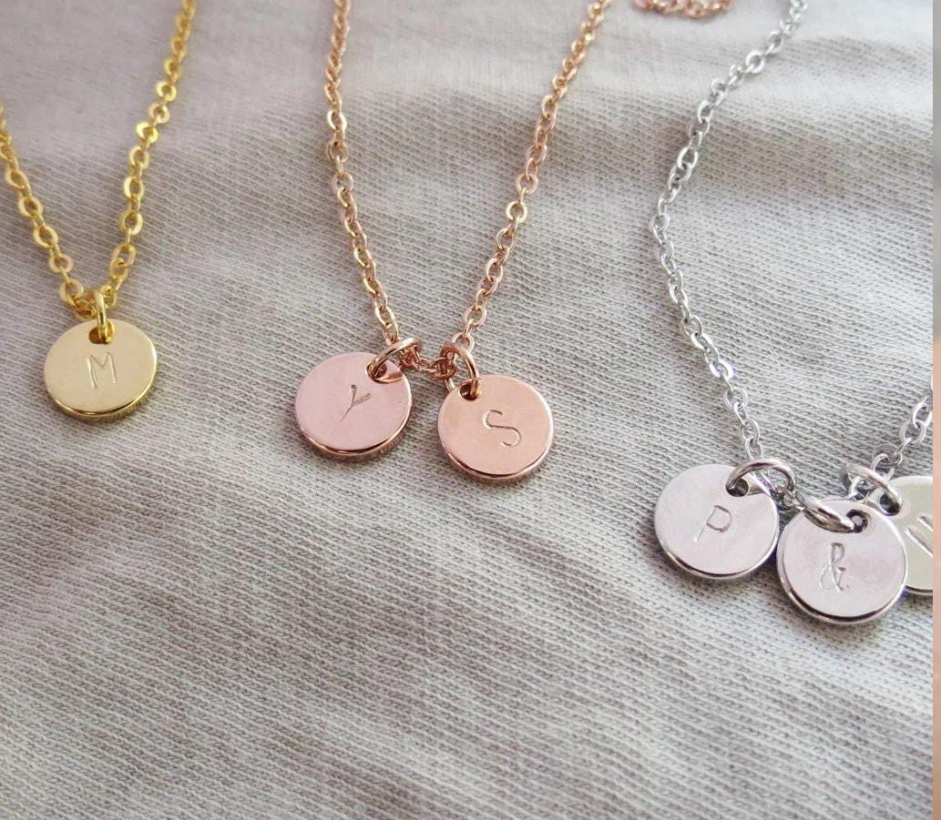 Small Gold Disc Necklace Tiny Jewelry Custom Necklace Initial Disc Necklace Bridesmaids Gift Children Initial Necklace Layering Necklace