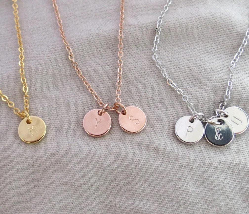 Small Gold Disc Necklace Tiny Jewelry Custom Necklace Initial Disc Necklace Bridesmaids Gift Children Initial Necklace Layering Necklace