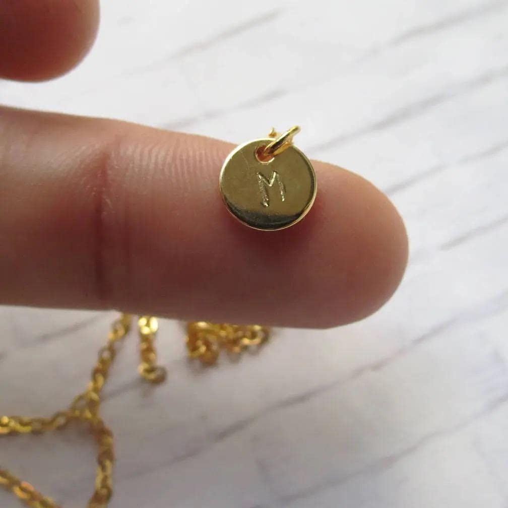 Small Gold Disc Necklace Tiny Jewelry Custom Necklace Initial Disc Necklace Bridesmaids Gift Children Initial Necklace Layering Necklace