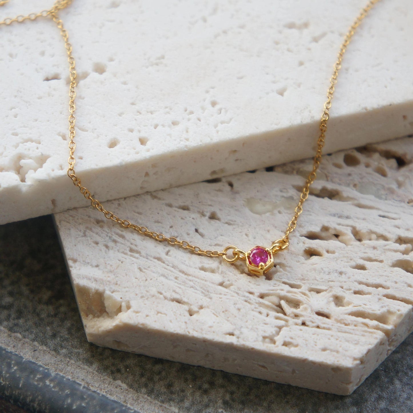 Minimalist CZ Pink Crystal Charm Necklace, Delicate Layering Necklace, Dainty Jewelry, Simple Pendant, Gift For Her, Tiny Charm Necklace