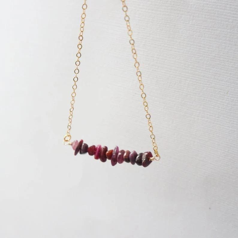 Delicate Ruby Necklace Raw Dainty Gemstone Necklace 14kt Gold Fill/Sterling Silver Optional July Birthstone Personalized Necklace for Mom