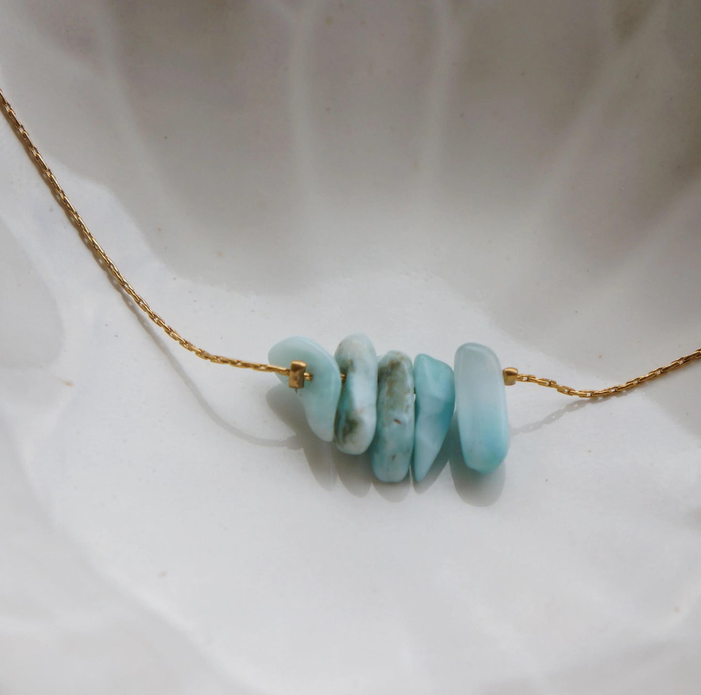 Natural Larimar on Dainty Snake Chain Necklace, Boho Jewelry for Her, Raw Larimar Stone, Sky Blue Crystal Natural Healing Stone